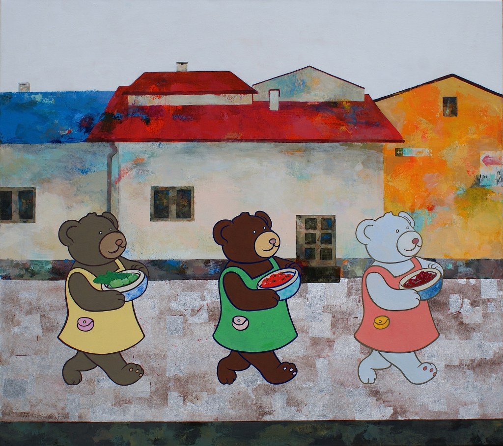 MIS family, 2014, キャンバスにアクリル絵具,銀箔, 80×90 cm 